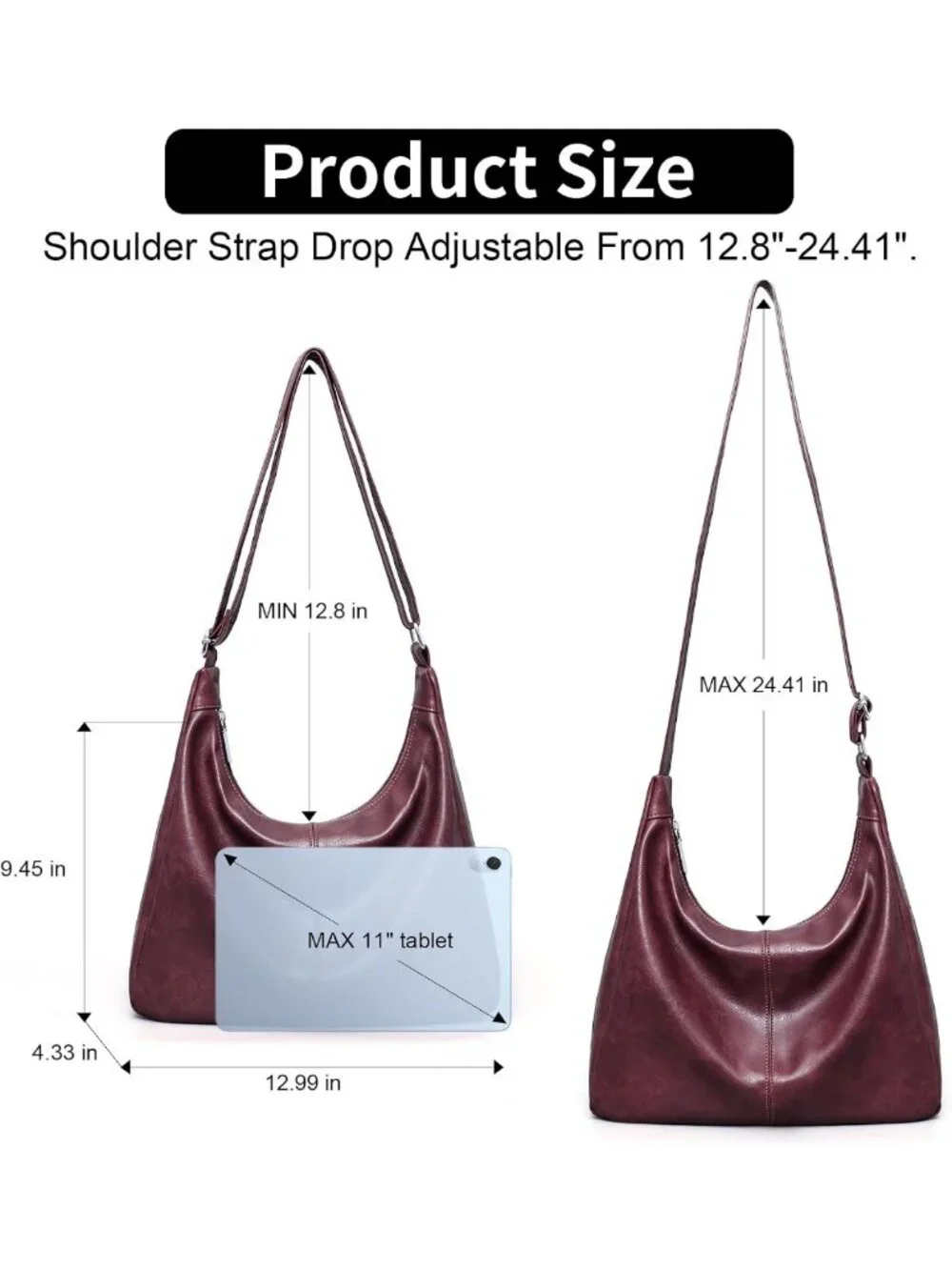 Stylish Vegan Leather Hobo Bag for Women - Slouchy Shoulder Tote Purse